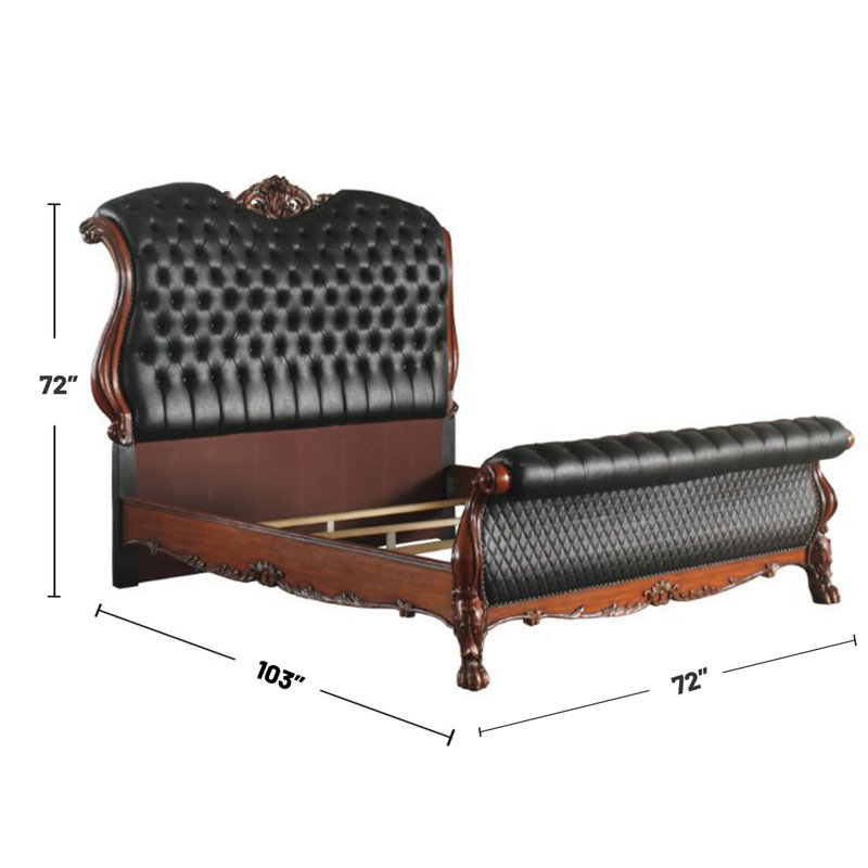 Tufted Upholstered Platform Bed, Queen, Cherry Oak