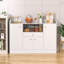 Buffet Modern Farmhouse, armoire de rangement à portes de grange avec tiroirs et tablettes, bar à café en bois avec rangement pour la cuisine, la salle à manger