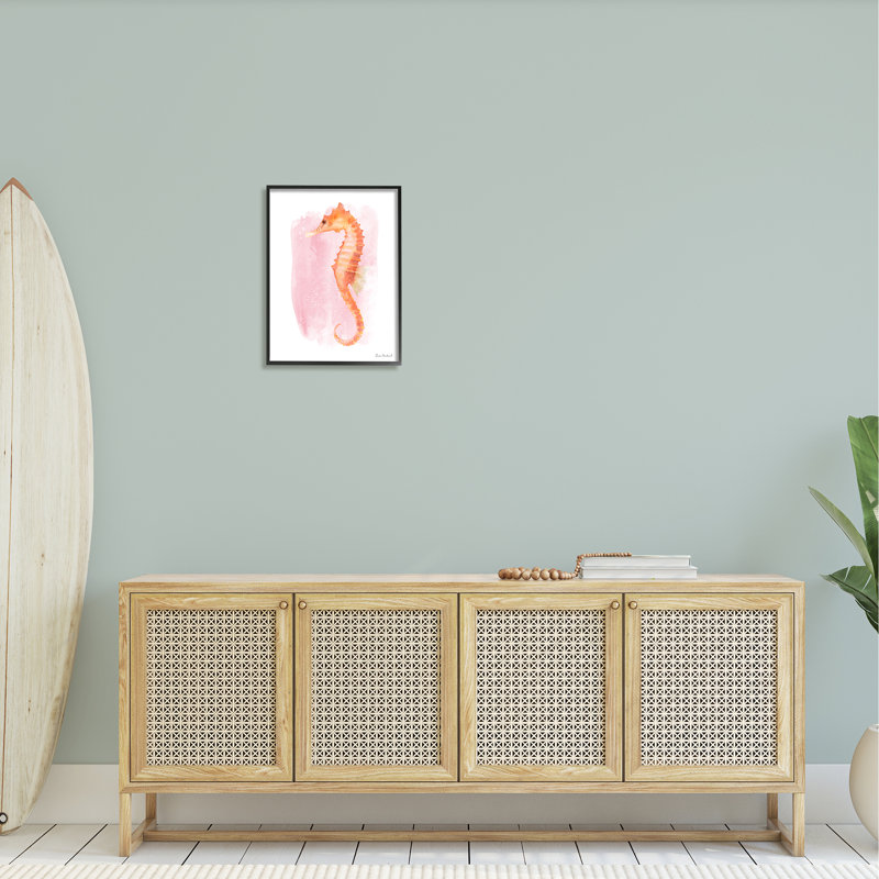 Doux hippocampe orange moucheté, Giclée encadrée noir minuit, H 20 po x l 16 po x P 1,5 po