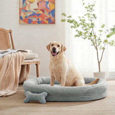 Lit orthopédique pour chien avec mousse à mémoire de forme et canapé avec traversin, housse lavable à la machine, lit pour chien confortable