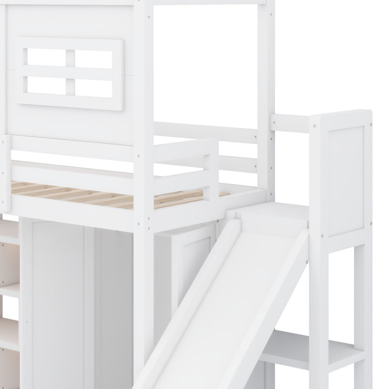 Lit mezzanine avec garde-robe, tablettes de rangement