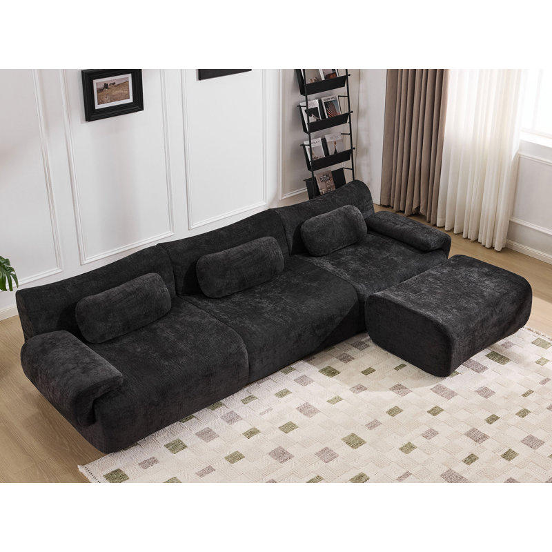 Canapé modulaire en L 107 po, aucun assemblage requis, Chenille noir