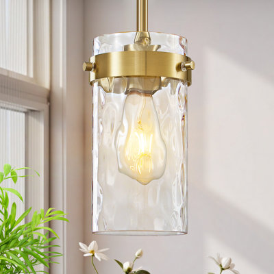 Luminaire suspendu moderne en verre martelé à 1 lumière avec 5 tiges à hauteur réglable et adaptateur pour îlot de cuisine inclinable