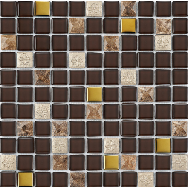 Diamond 1" x 1" Glass/Stone Grid Mosaic Wall & Floor Tile, Brown/Gray