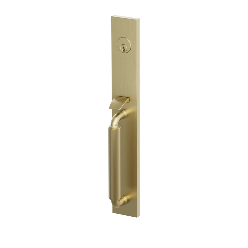 Poignée factice Emtek SELECT, à mortaise pleine longueur, tige extérieure en forme de R, poignée lisse ; levier intérieur Hermès, chrome poli, pour droitier