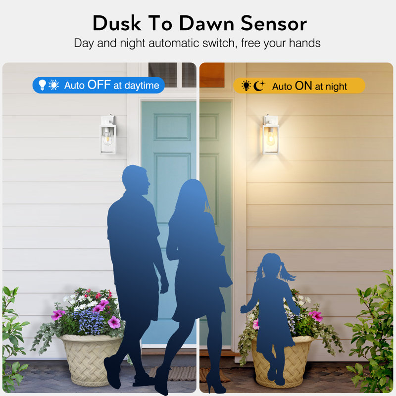 2 Pack White Dusk to Dawn Outdoor Wall Lantern, Waterproof Moder Outdoor Lighting Fixture Wall Mount for Garage, White