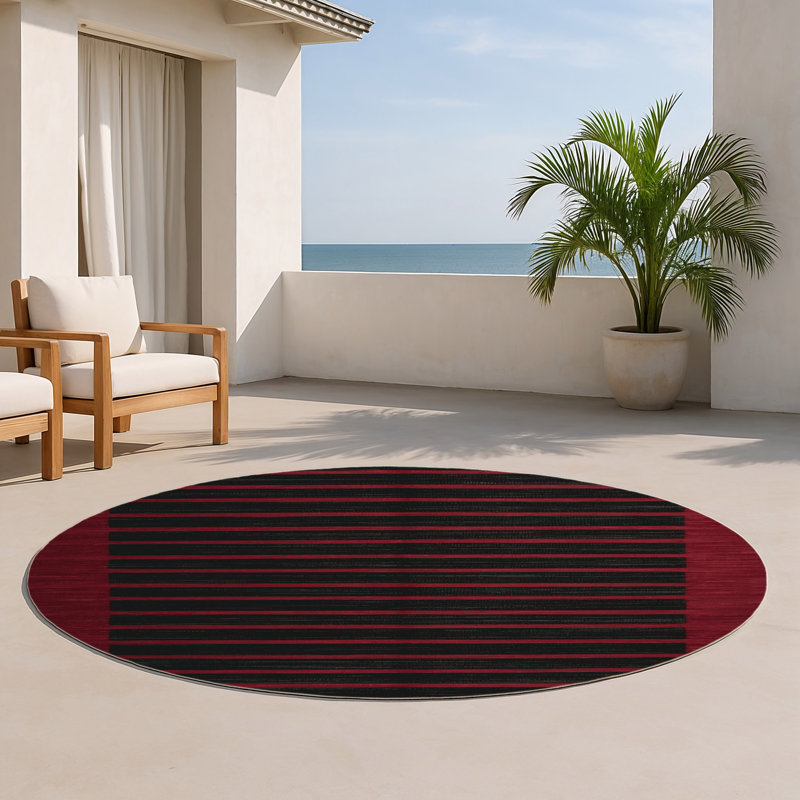 Tapis intérieur / extérieur brun HorizontalStripes, Rond 5 pi