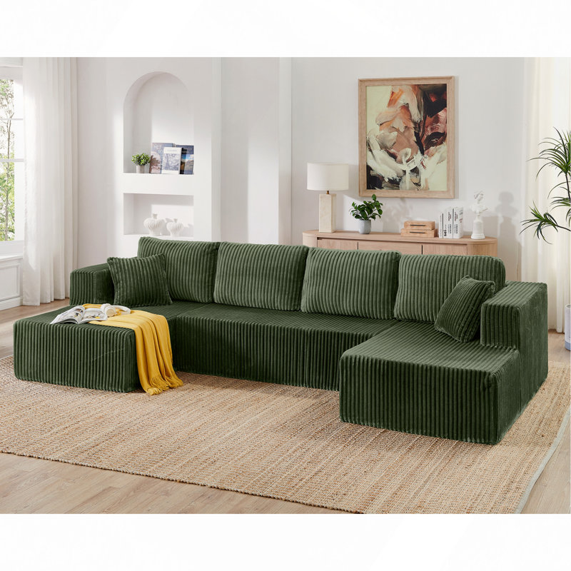 Canapé modulaire en forme de U, canapé modulaire en velours côtelé de style minimaliste moderne, Vert