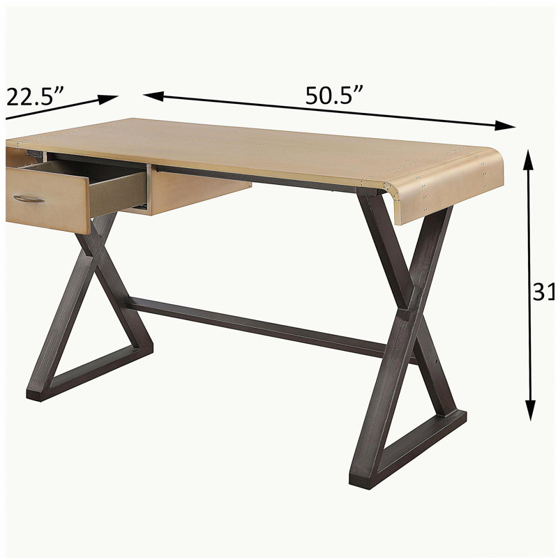 Bureau d'écriture en aluminium doré gris avec base en métal en forme de X