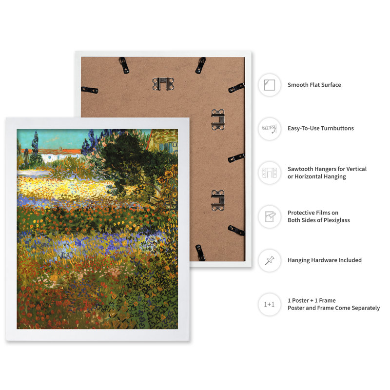 Van Gogh - Jardin fleuri à Arles, Affiche, H 18 po x l 24 po, Encadrement blanc