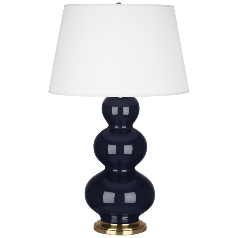 Triple Gourd Ceramic Table Lamp, Midnight Blue Glazed Ceramic/Antique Brass, Antique Brass