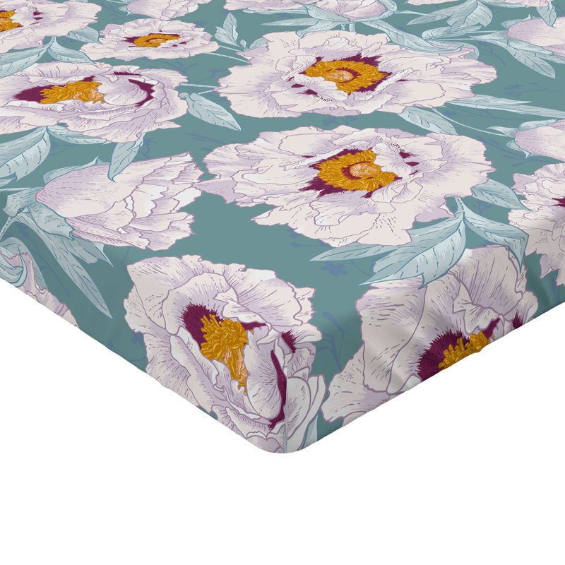 Ambesonne Nature Fitted Sheet Leaves Botanical Style Art, Cadet Blue/Pale Mauve Floral, King Fitted Sheet