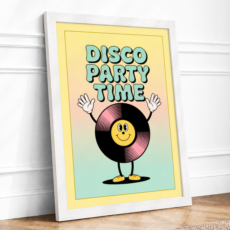 Disco Party Time Retro - Framed Print, A3 - 42.0 x 29.7 cm, White