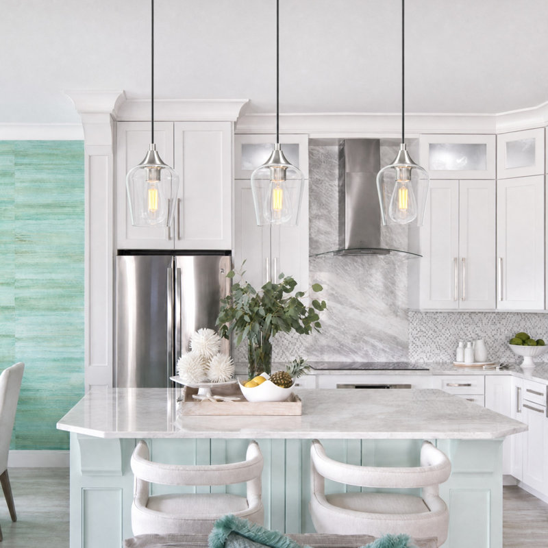 Pendant Light Fixture with Adjustable Height, Brushed Nickel, 3