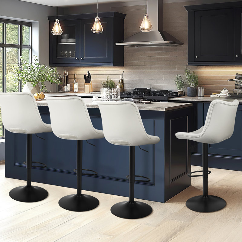 White Adjustable Swivel Faux Leather Counter Stools with Metal Base