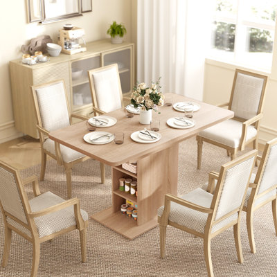 Extendable Dining Table for 4-6, Rectangular Kitchen Table, Natural