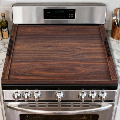 Noodle Board Stove Cover With Handles, Ultra Thick Wood Stove Top Cover Board For Electric/Gas Stove, Counter Space Top Covers Used As Sink Covers & Decorative Tray (Walnut Color)