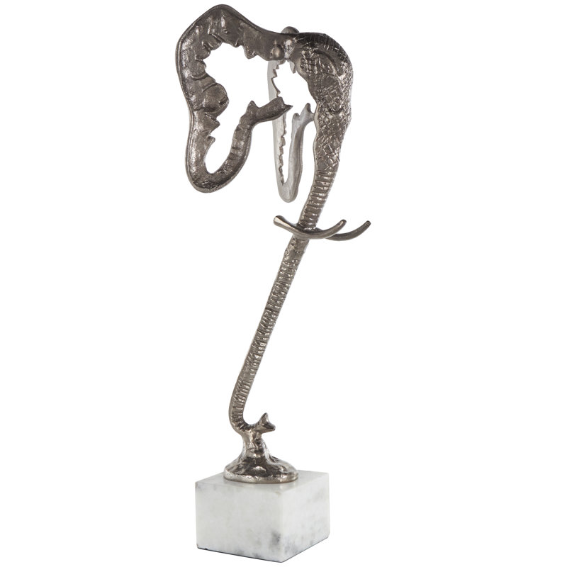 Sculpture éléphant Johnathin, H 26,4 po x l 8,35 po x P 7,95 po, Argent argent