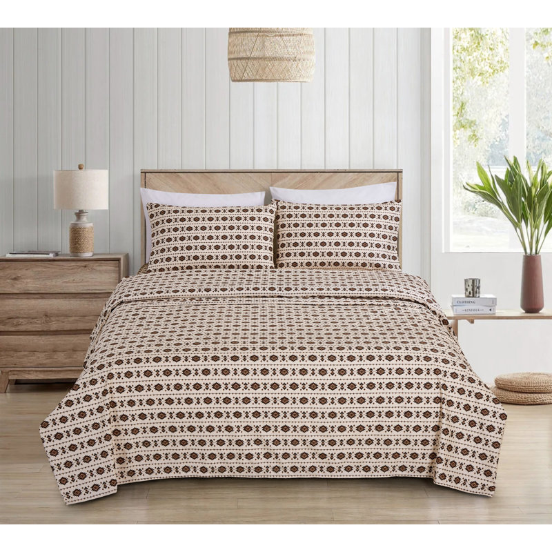 Lodge Geometric Printed Microfiber Sheet Set, King Sheet Set with 2 Pillowcases