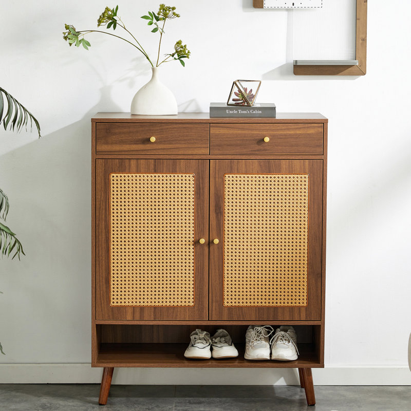Armoire à chaussures multifonctionnelle moderne en MDF de couleur noyer qui se fond dans le style nordique, Noyer
