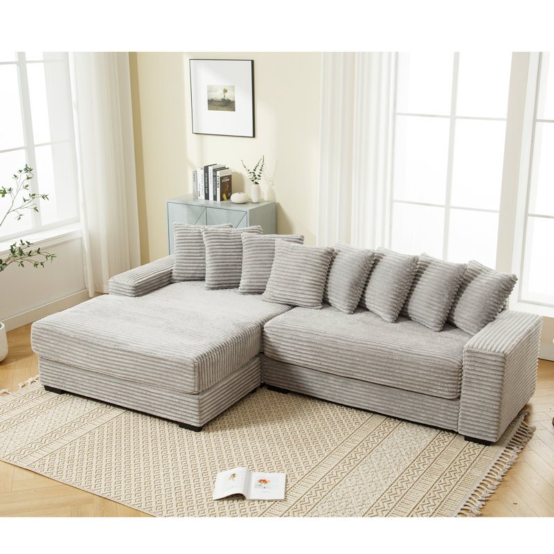 Oversized Two-Piece  Couches,L Shaped Sofa, Corduroy, Right Chaise Daybed,with Armrests,Eight Throw Pillows,Corner Sofa