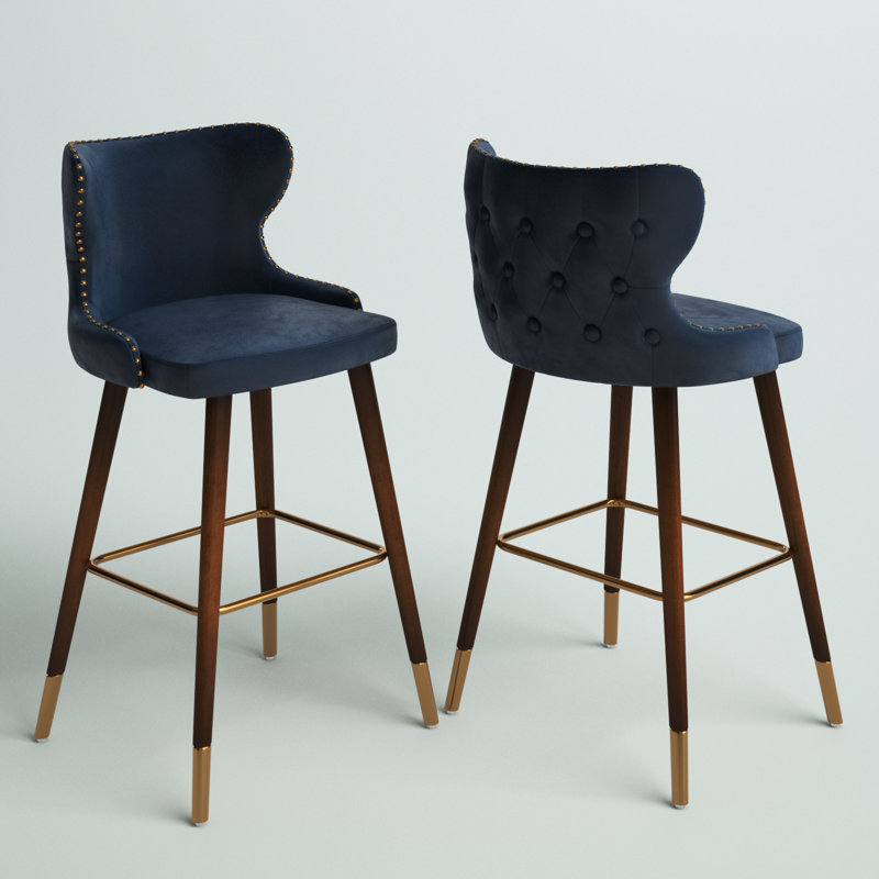 Caralie Upholstered Counter Stool, Bar Stool (29.5” Seat Height), Blue