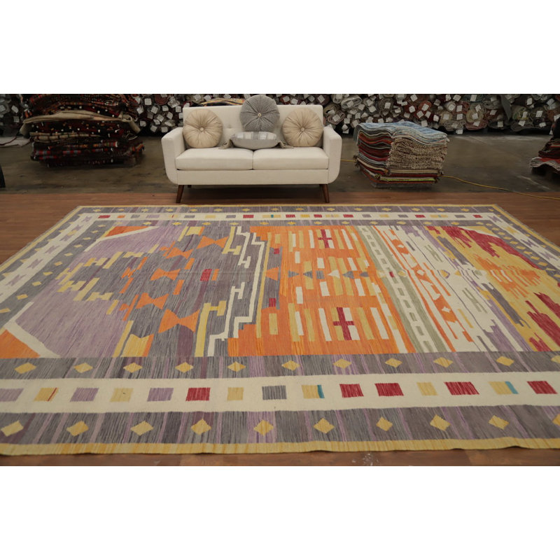 Tapis tissé à la main en laine Kilim 10 x 13