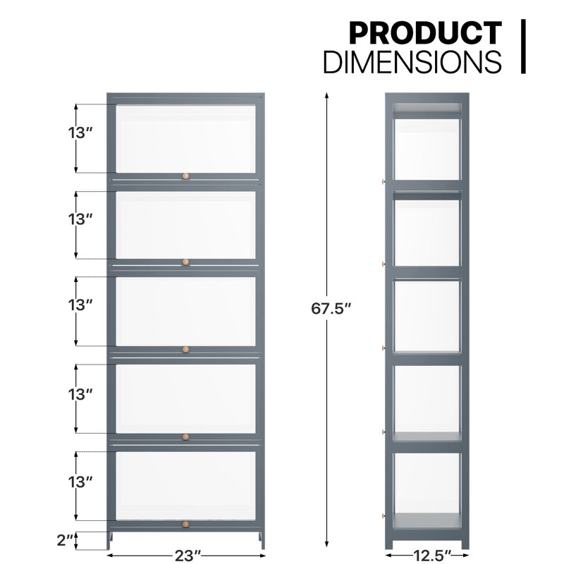 Acrylic display case with hinged door, display case from the Curio Cabinet collection, (5) H 67,5 po x l 23 po x P 12,5 po