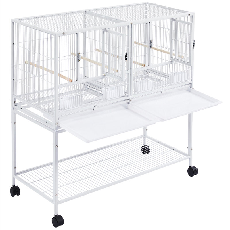105cm Iron Flat Top Floor Bird Cage with Wheels, White