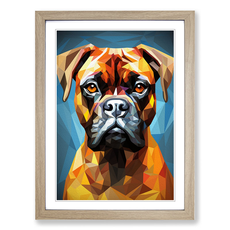 Boxer Dog Geometric Art - Framed Print, 34cm H x 25cm W x 2cm D, Oak Framed