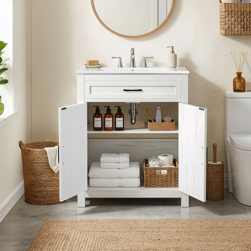 Meuble-lavabo blanc 30 po avec lavabo en céramique 30 po, 29", Triple