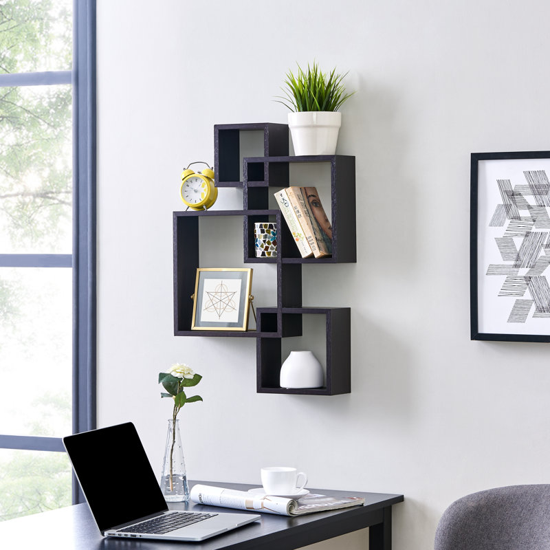 Intersecting Cube Accent Wall Shelf, Black