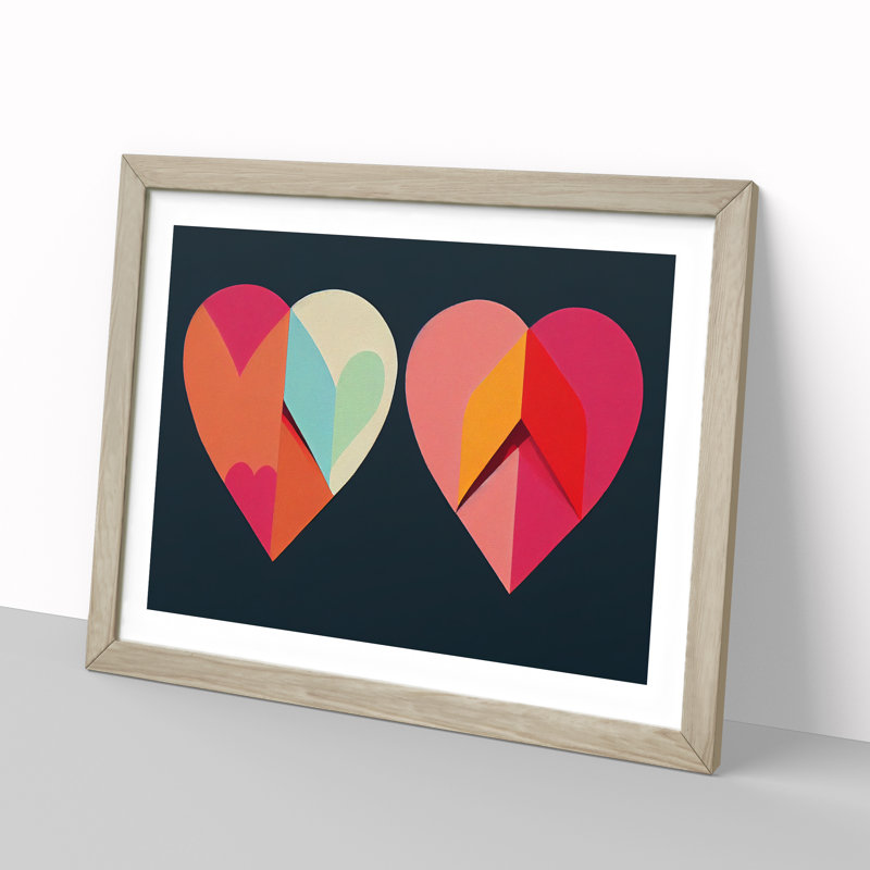 Abstract Art Love Heart Vol.2 - Single Picture Frame Painting, Oak, 46cm H x 64cm W x 2cm D