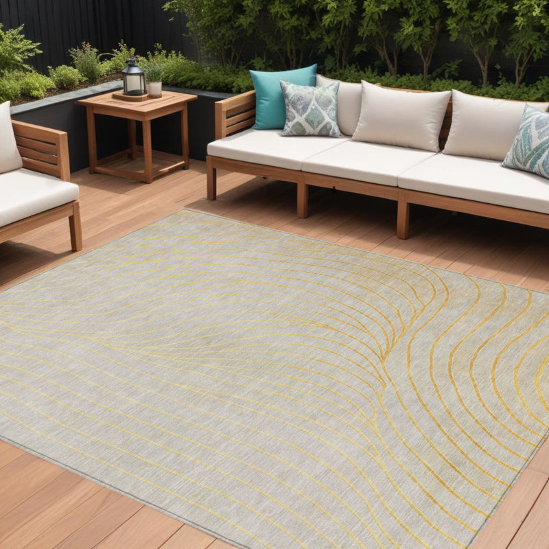 Tapis intérieur lavable abstrait doré et argenté 8 pi x 10 pi