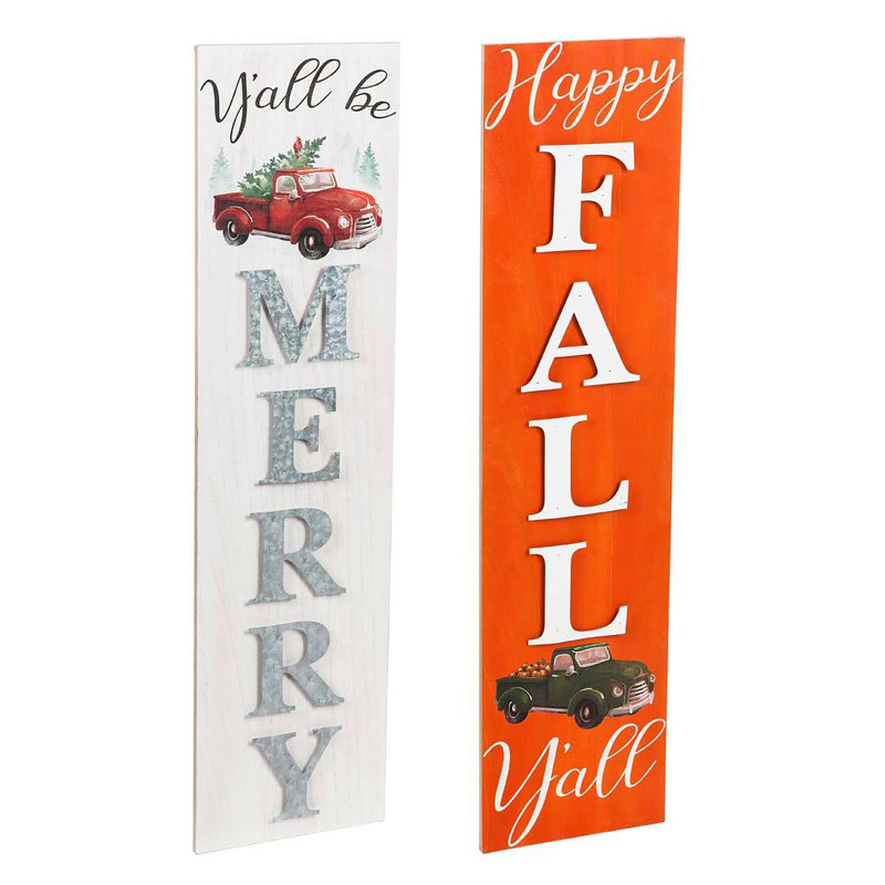 Double Sided Holiday Greeting Standing 48 x 11.5 in. Door Mural