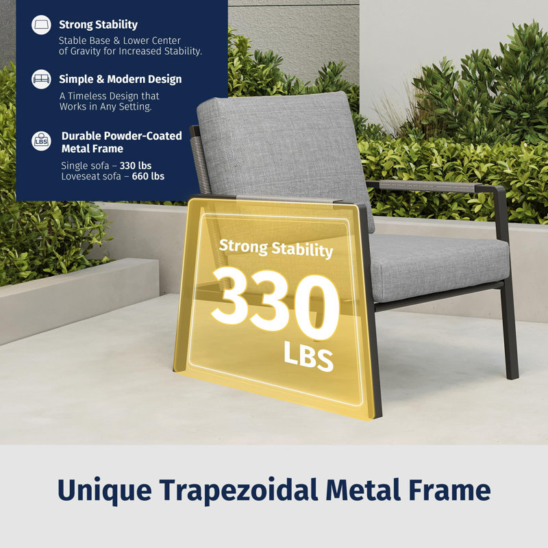 Gray and Black Metal Frame Patio Conversation Set with Cushions