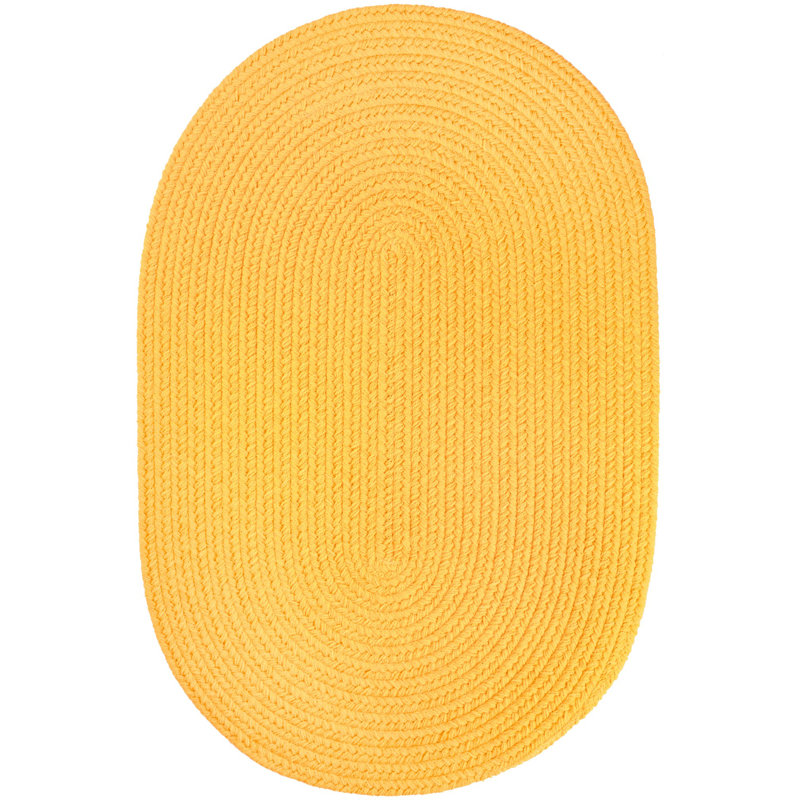 Tapis décoratif jaune fabriqué à la main intérieur/extérieur Smyth, Ovale 8 pi x 11 pi