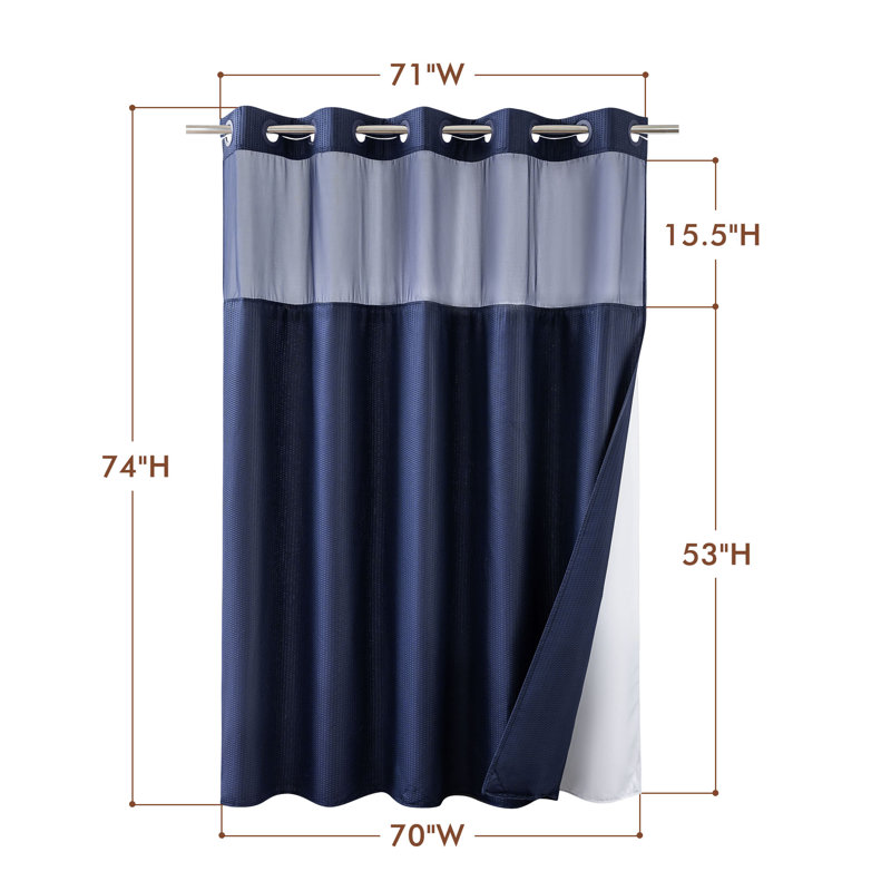 No Hook Embossed Shower Curtain With Snap-In Liner, Navy