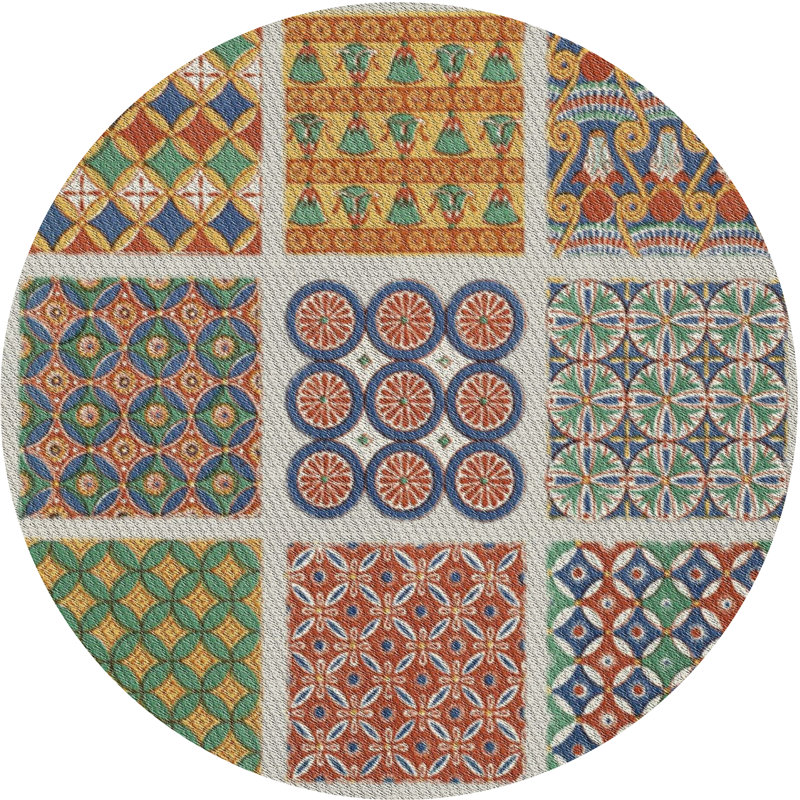 Tapis vert/bleu/rouge tissé à la machine, Rond 8 pi
