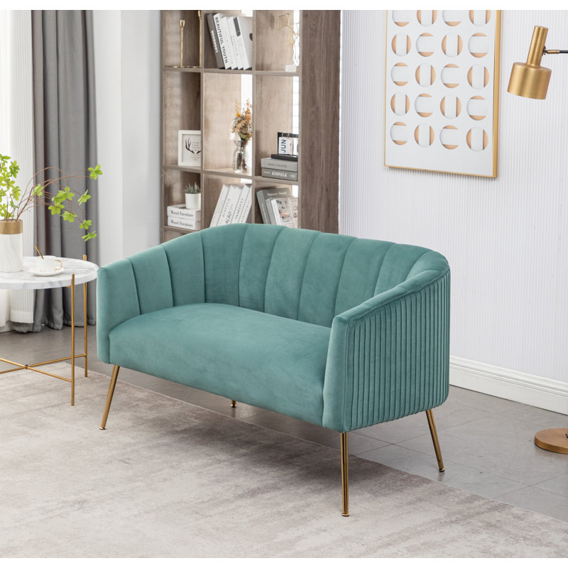 Mariantonietta 51'' Velvet Loveseat, Teal Velvet