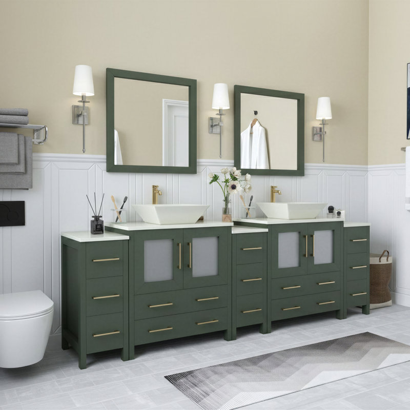  96" Double Bathroom Vanity Set with Mirror, Vintage Green
