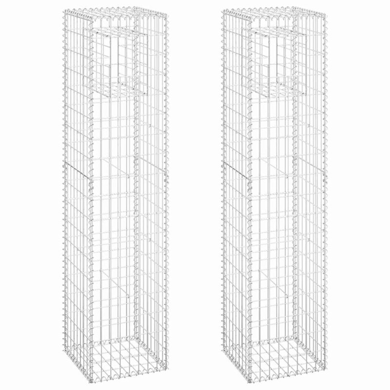 WALPLUS 2 Piece Iron Gabion Basket Post Set 15.7 x 15.7 x 70.9 in Silver for Decorative Garden Landscaping