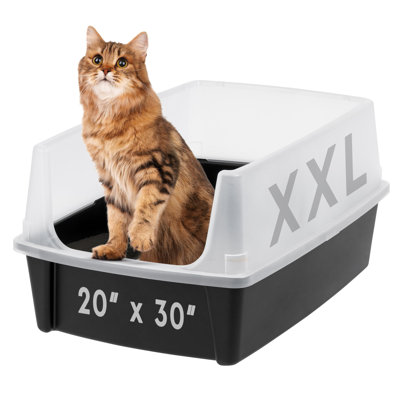 Large Cat Litter Box, Open Top Extra Large Litter Box For Big Cats And Multi-Cat Households, High Sided Scatter Shield, Easy To Clean, 30" L X 20" W X 14" H, Black