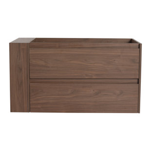 36" Bathroom Wall Mounted Vanity, 45° Bevelled Invisible Handle, Soft Close Drawer, Brown Oak Plywood, Stylish Modern Cabinet, Mounted, 2/3 Extended Plywood