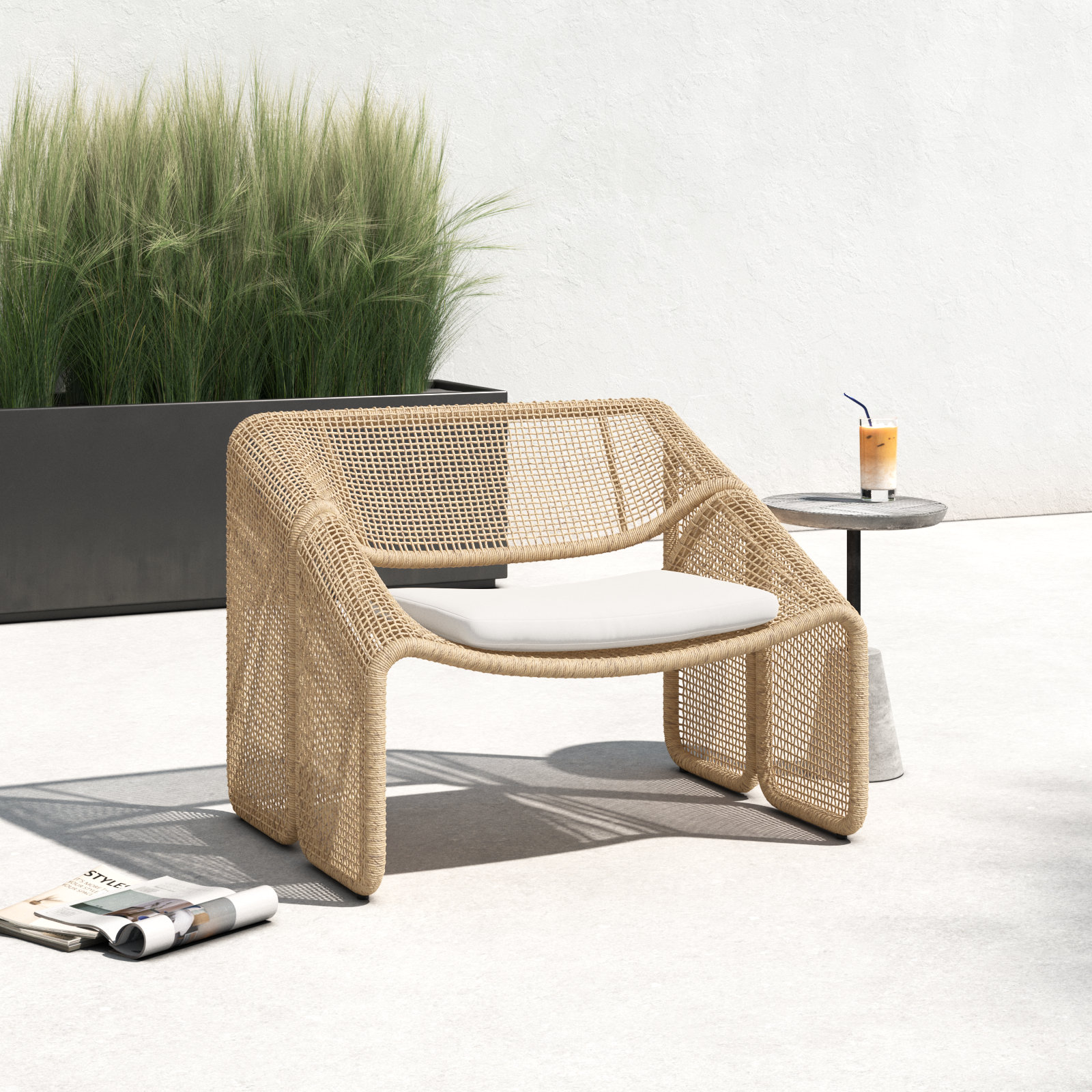 Aliza Wicker Outdoor Lounge Chair, Venao Ivory/Faux Hyacinth