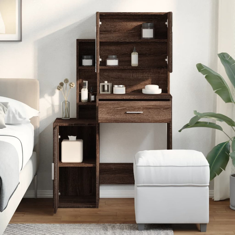 Dressing Table with Mirror, Brown Oak