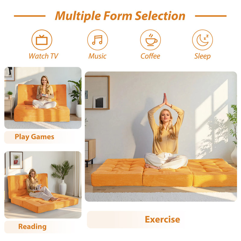Tri-Fold Velours côtelé 6 po, Lit simple, Orange