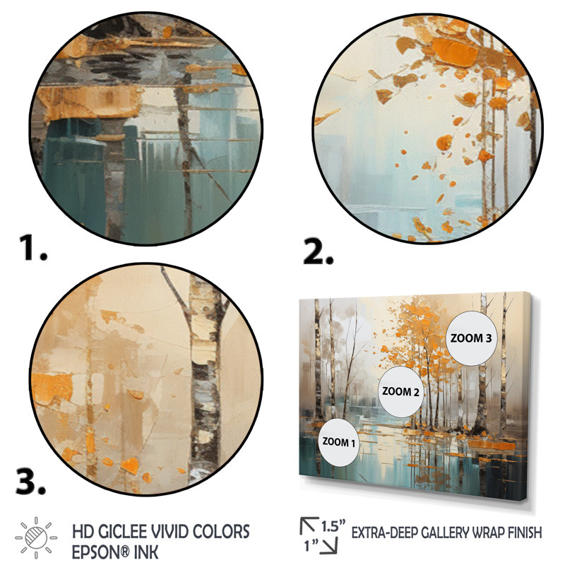 «Birch Woods Golden Reflections I - Tree Birch», art mural encadré, H 30 po x l 40 po x P 1,5 po, Toile tendue