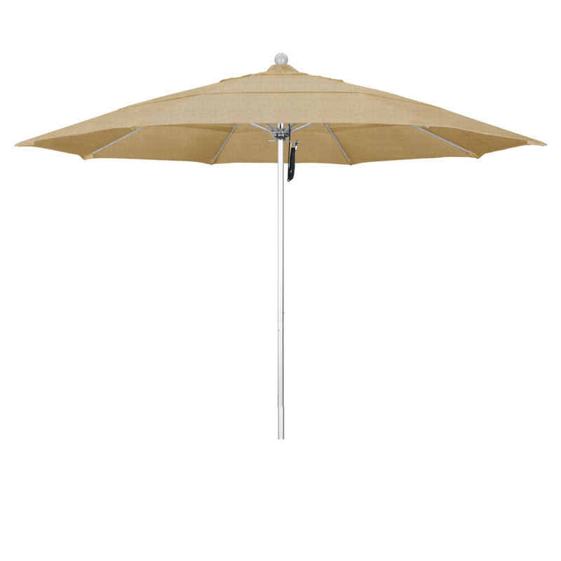 Parasol de marché 11 pi Hibo, Sunbrella® ‑ lin sésame, Argent anodisé