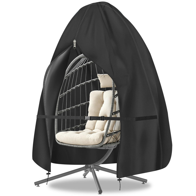 Upgraded 75”X45” Patio Egg Chair Covers Waterproof & UV Resistant, Heavy-Duty Zippered Cover For Outdoor Egg Swing Chairs, Hanging Chairs, All-Weather Protection For Garden, Balcony, Black